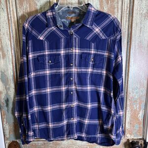 JACH'S GIRLFRIEND COMFORT STRETCH PEARL SNAP FLANNEL SHIRT Women's Large BLUE